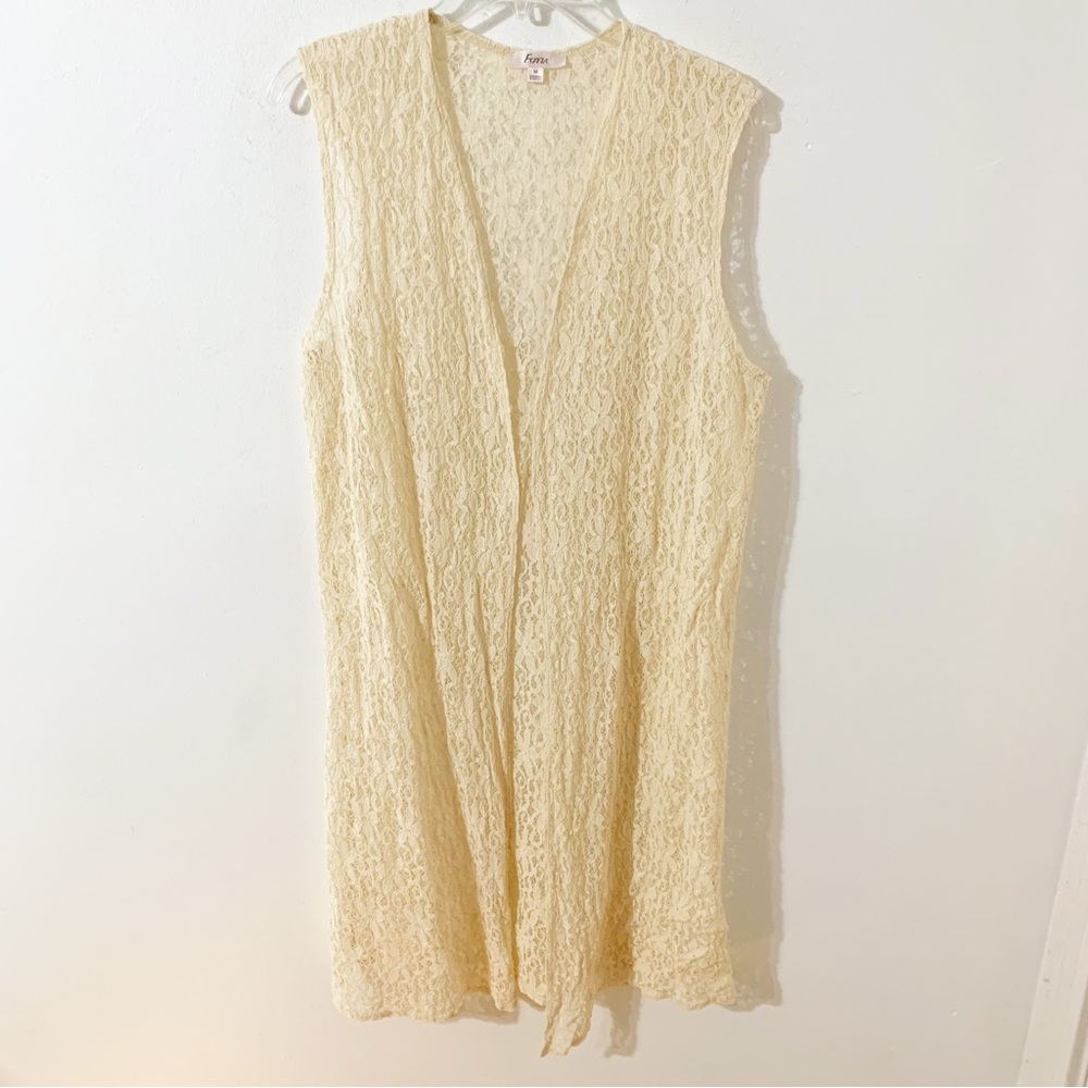 Fotia Boho Lightweight Sleeveless Crocheted Floral Lace Cardigan Duster Cream